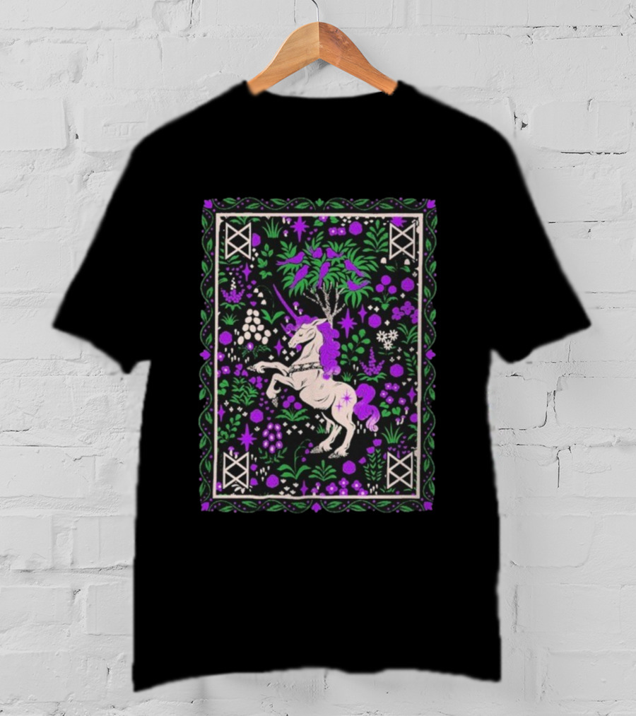 Garyl Unicorn Enchanted Forest Magic Purple Pink Green Botanical T-Shirt