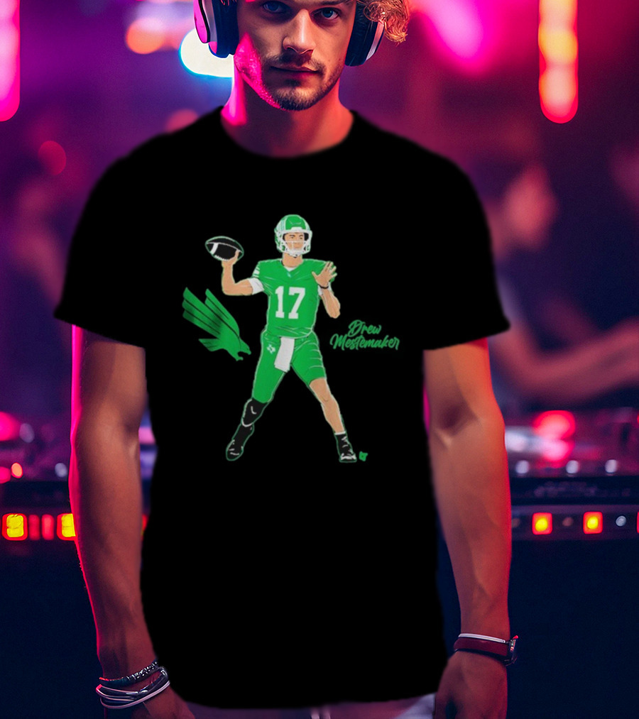 North Texas Mean Green Drew Mestemaker Quarterback 17 Superstar Pose T-Shirt