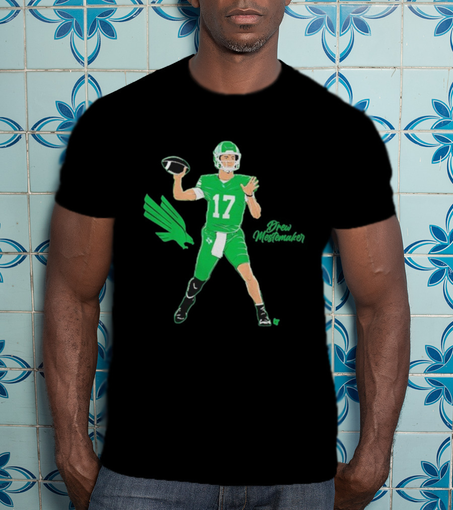 North Texas Mean Green Drew Mestemaker Quarterback 17 Superstar Pose T-Shirt