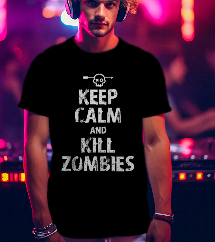 Keep Calm And Kill Zombies Skull Arrow Graphic T-Shirt