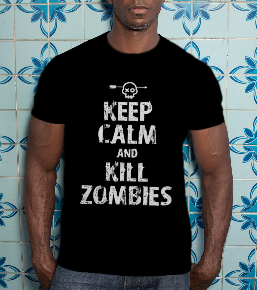 Keep Calm And Kill Zombies Skull Arrow Graphic T-Shirt