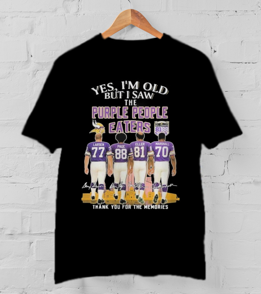 Minnesota Vikings Purple People Eaters Larsen Page Eller Marshall NFL Champs 81 88 Thank You For The Memories T-Shirt