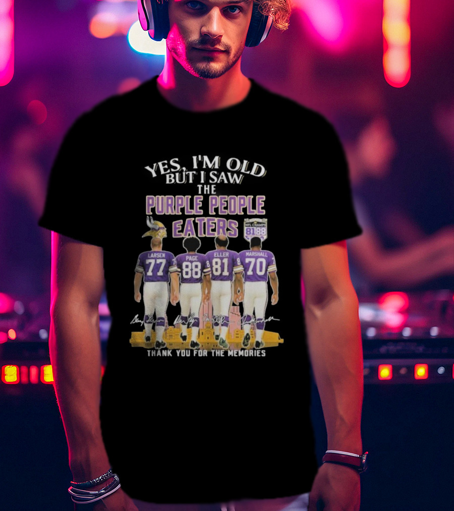 Minnesota Vikings Purple People Eaters Larsen Page Eller Marshall NFL Champs 81 88 Thank You For The Memories T-Shirt