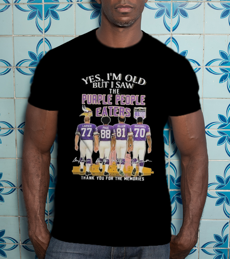 Minnesota Vikings Purple People Eaters Larsen Page Eller Marshall NFL Champs 81 88 Thank You For The Memories T-Shirt