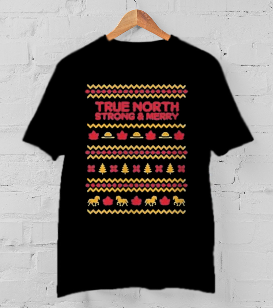 True North Strong And Merry Ugly Christmas Sweater Food Theme T-Shirt
