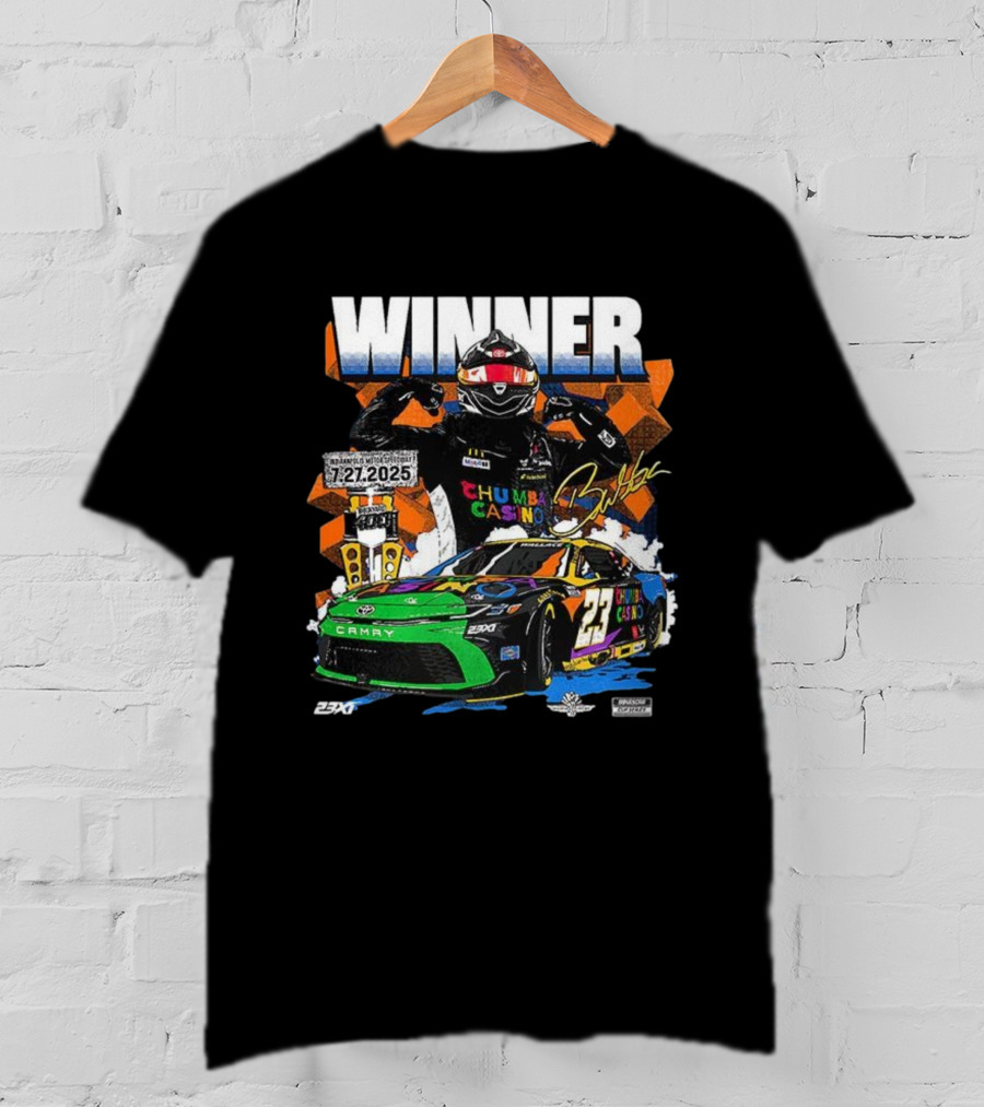 2025 Indianapolis Motor Speedway 23XI Racing Winner Bubba Wallace Signature NASCAR Event T-Shirt