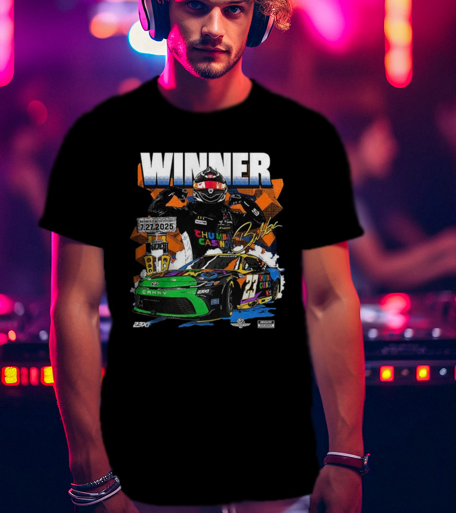 2025 Indianapolis Motor Speedway 23XI Racing Winner Bubba Wallace Signature NASCAR Event T-Shirt