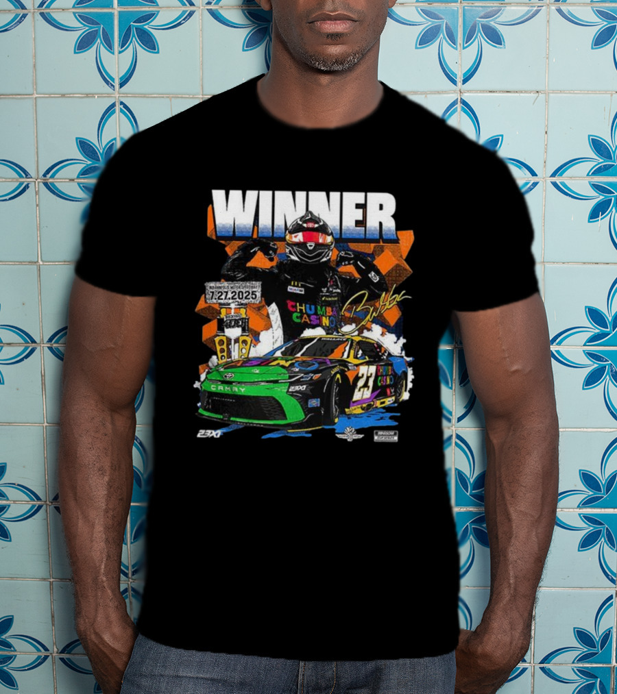 2025 Indianapolis Motor Speedway 23XI Racing Winner Bubba Wallace Signature NASCAR Event T-Shirt