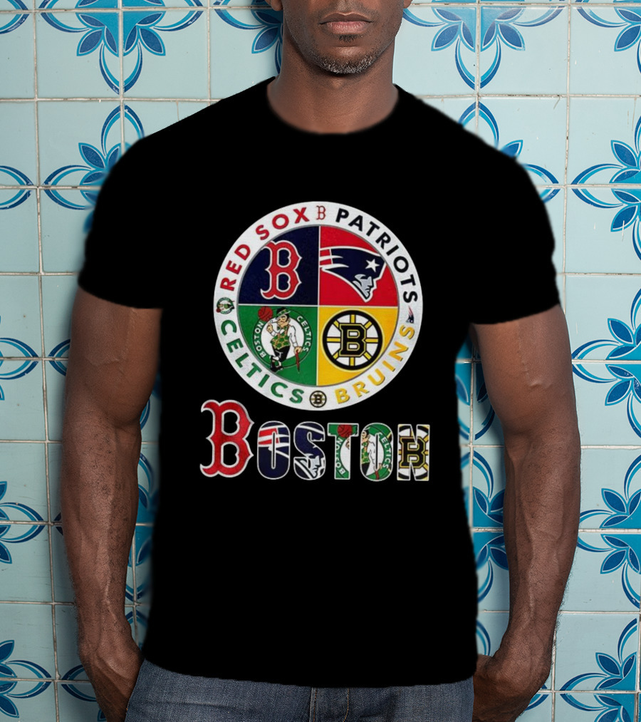 Boston Red Sox Patriots Celtics Bruins Mashup Classic Sports Teams T-Shirt