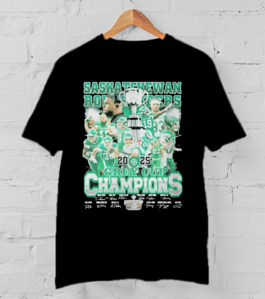 Saskatchewan Roughriders 2025 Grey Cup Champions Players Signatures T-Shirt