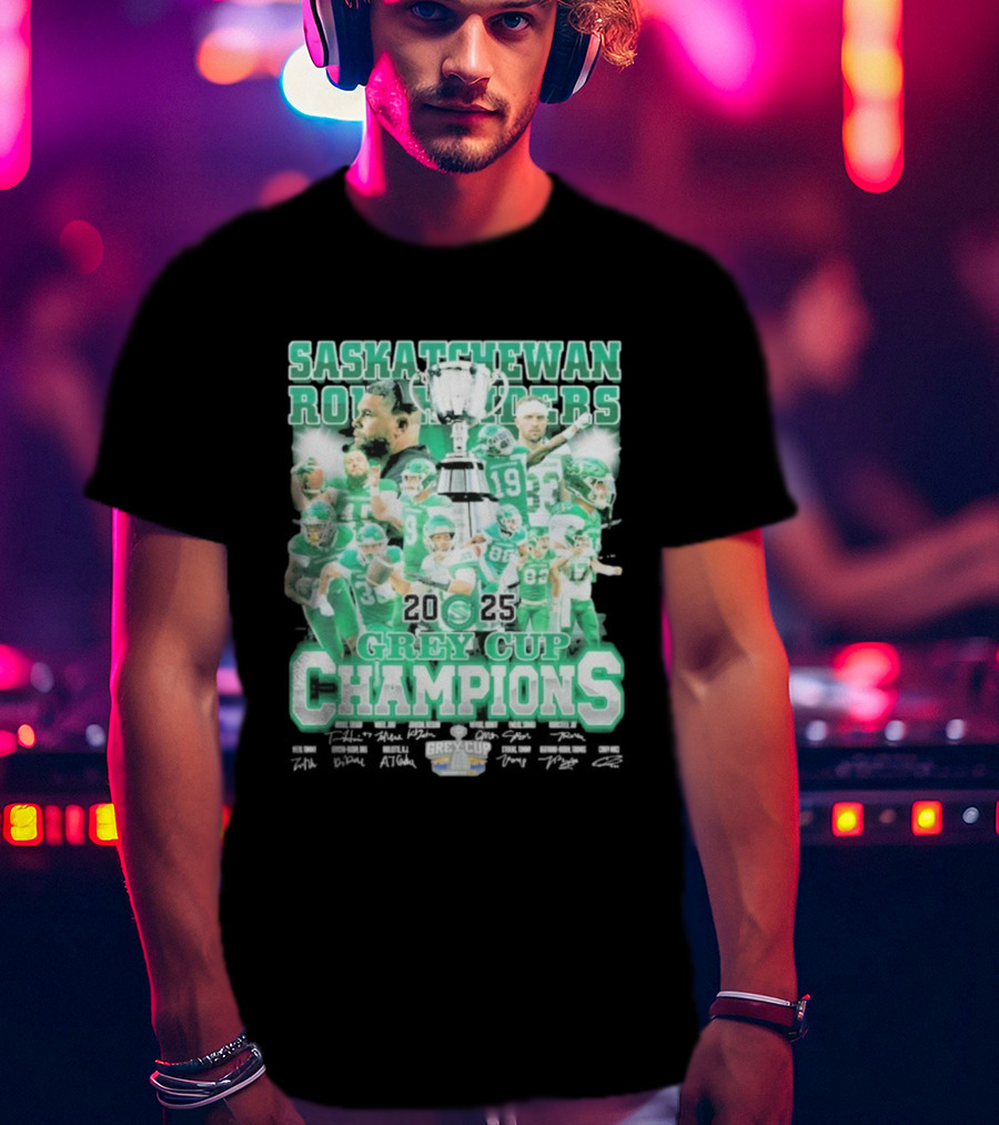 Saskatchewan Roughriders 2025 Grey Cup Champions Players Signatures T-Shirt