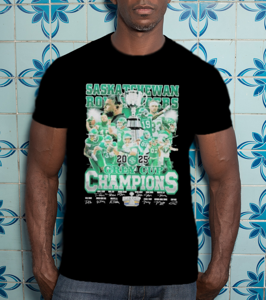 Saskatchewan Roughriders 2025 Grey Cup Champions Players Signatures T-Shirt