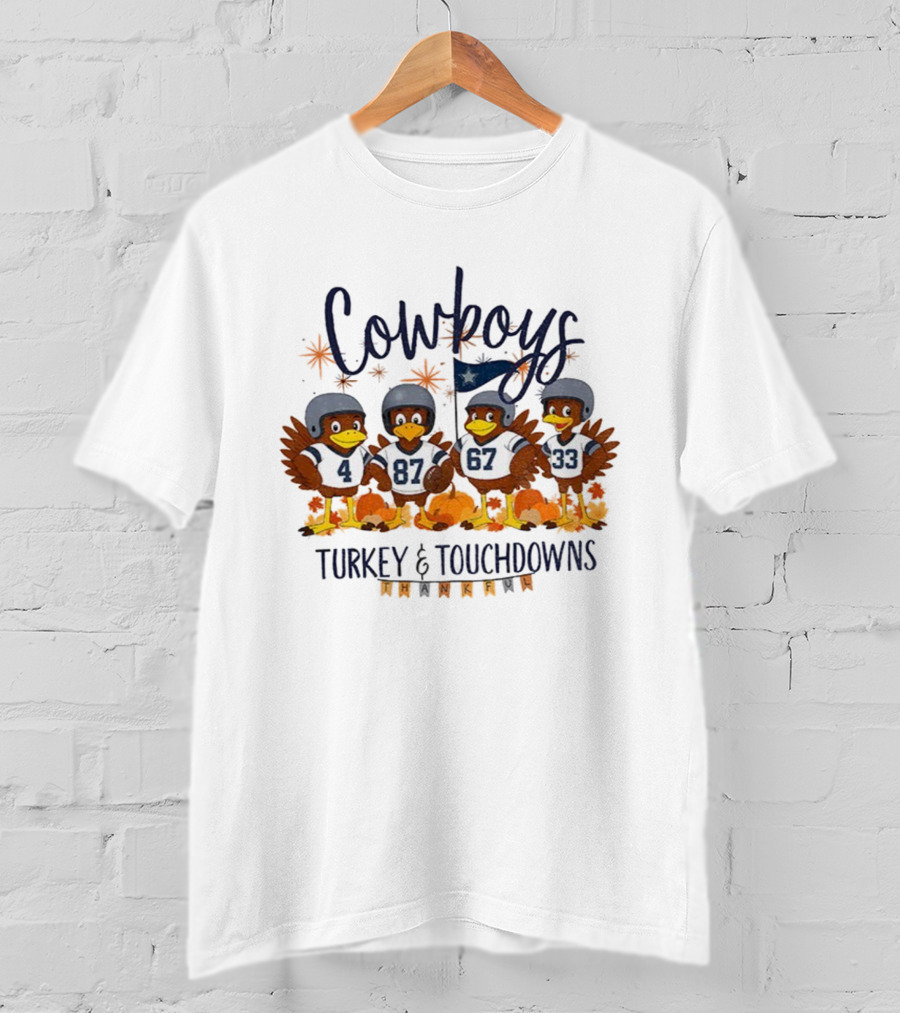 Cowboys Turkey Touchdowns Thankful Thanksgiving T-Shirt