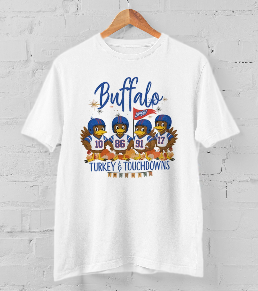 Buffalo Turkey And Touchdowns Thankful Thanksgiving Football T-Shirt