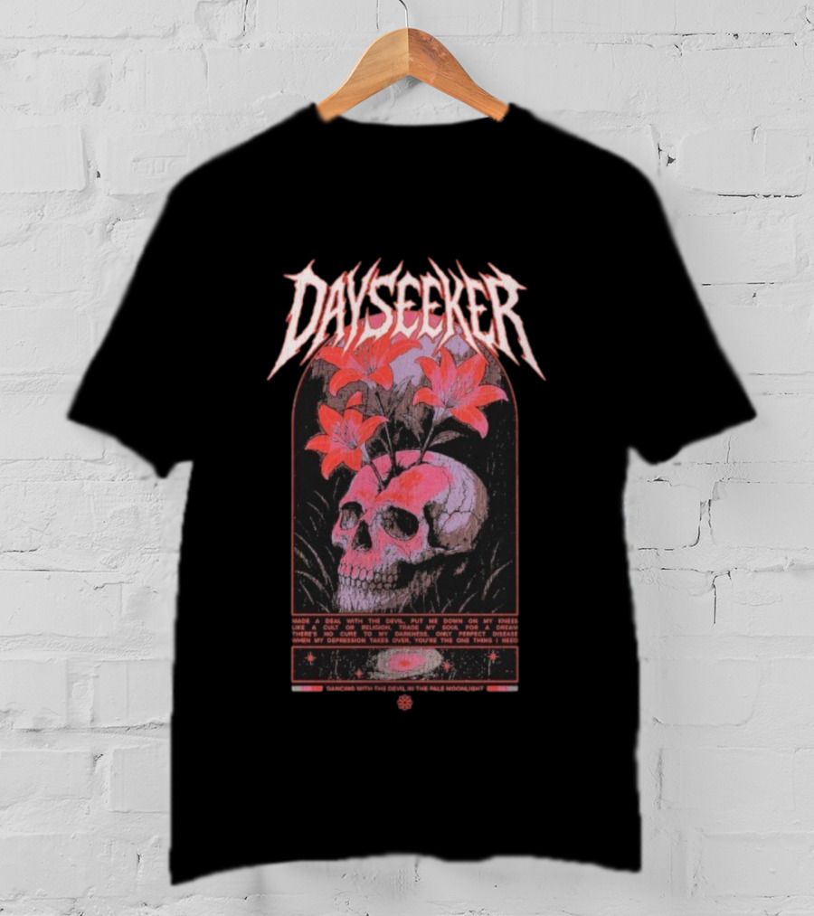 Dayseeker Dancing With The Devil Floral Skull And Moonlight T-Shirt