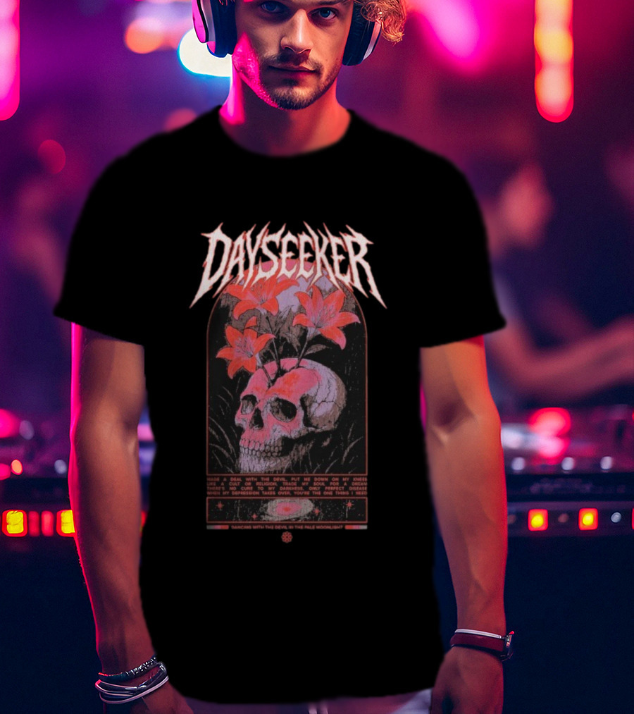 Dayseeker Dancing With The Devil Floral Skull And Moonlight T-Shirt