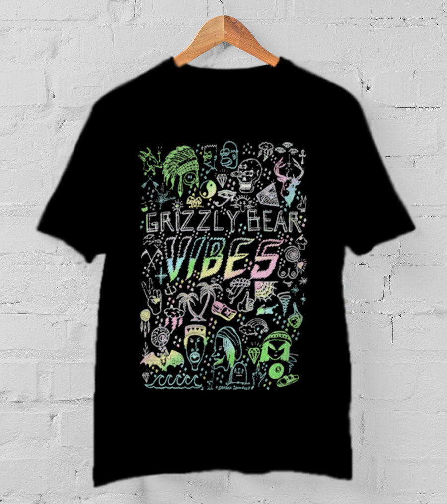 Grizzly Bear Vibes Pastel Doodles And Icons T-Shirt