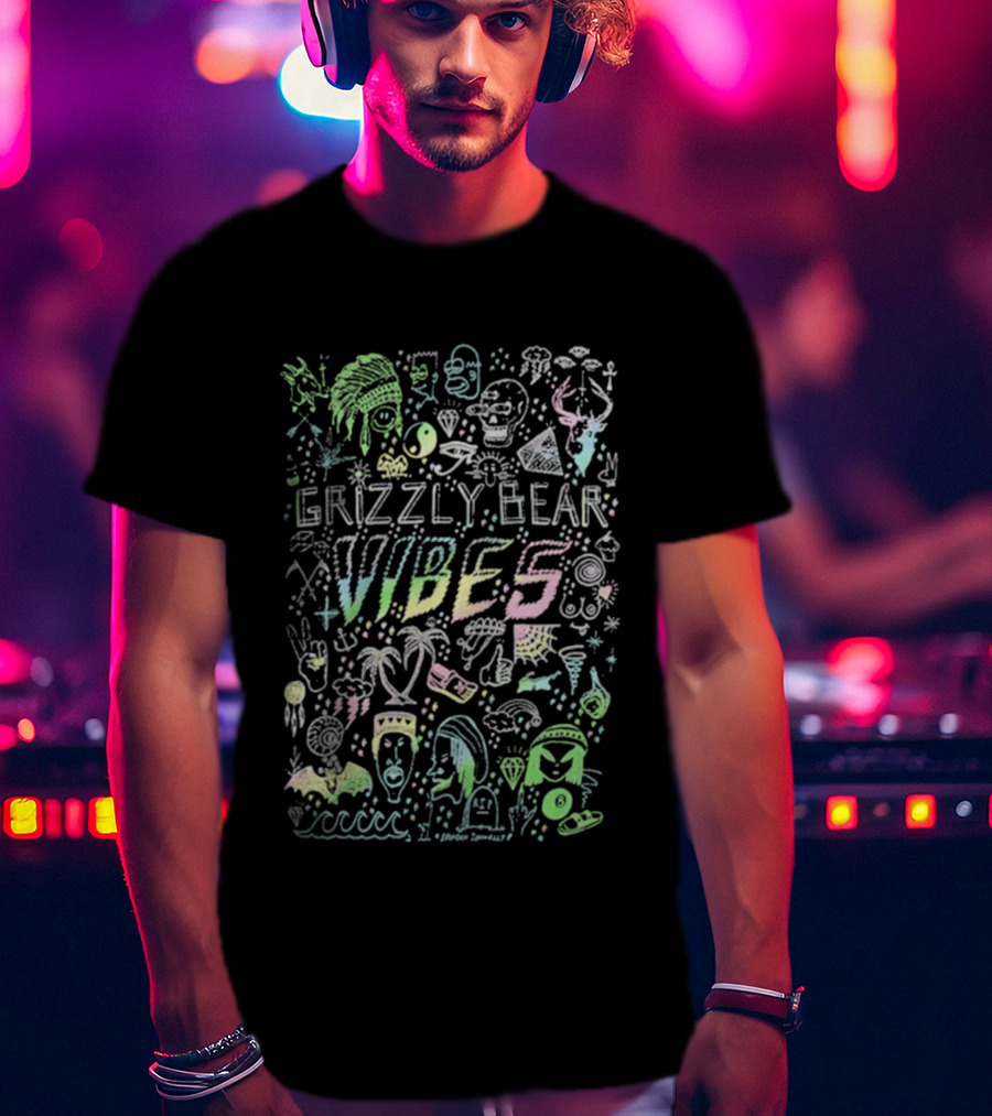 Grizzly Bear Vibes Pastel Doodles And Icons T-Shirt