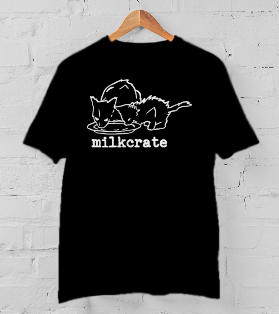 Milkcrate Cat Drawing With Two Cats Drinking Milk T-Shirt