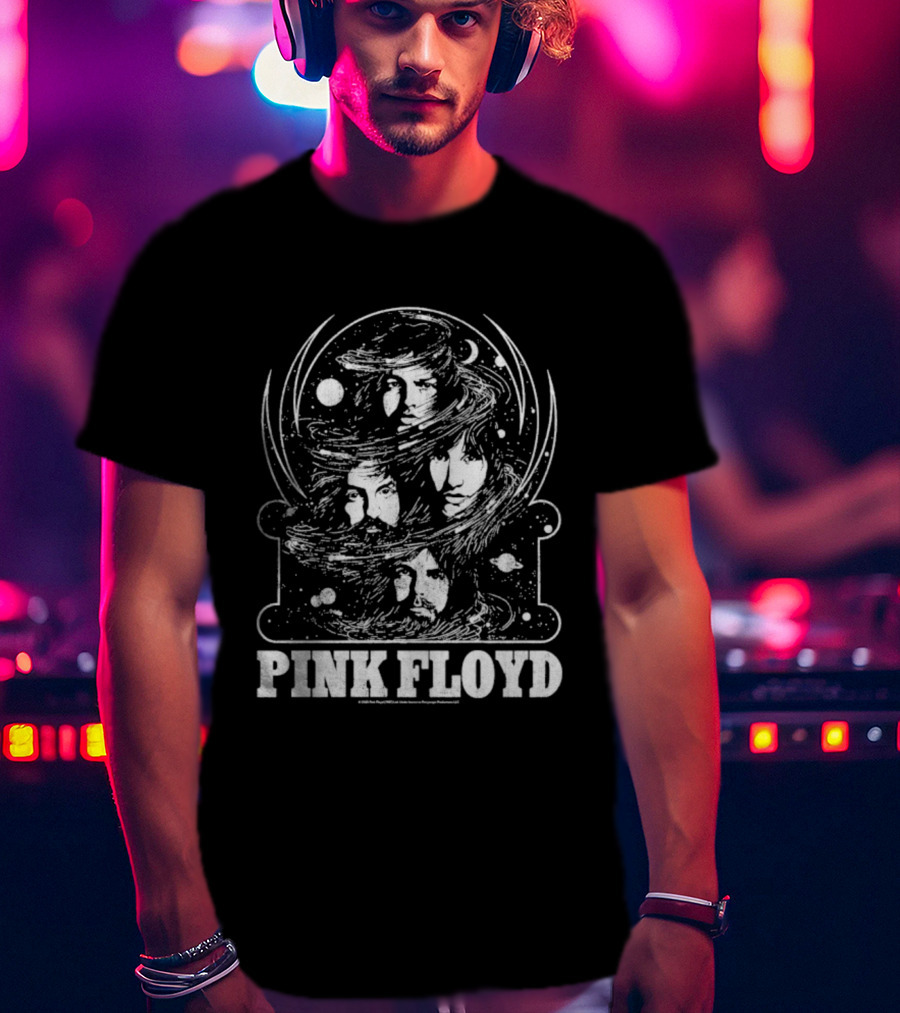Pink Floyd Cosmic Faces Swirling Planetary Portraits T-Shirt