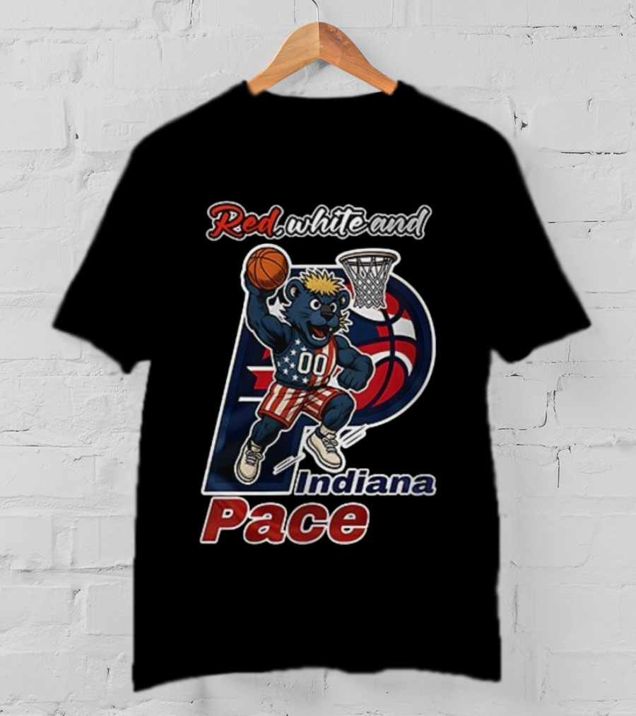 Red White And Indiana Pacers Mascot USA Flag Basketball Player T-Shirt