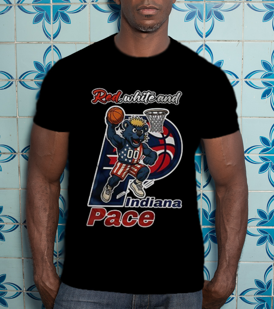 Red White And Indiana Pacers Mascot USA Flag Basketball Player T-Shirt