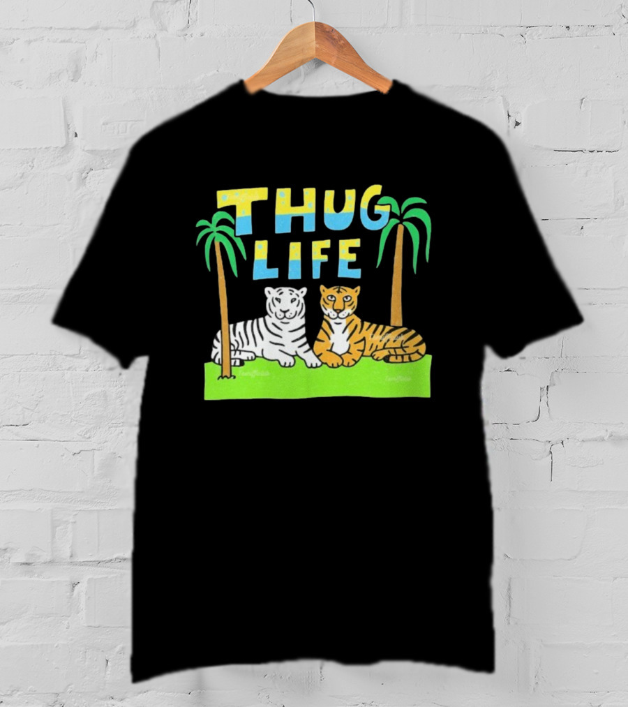 Thug Life Tigers Palm Trees Retro Style T-Shirt