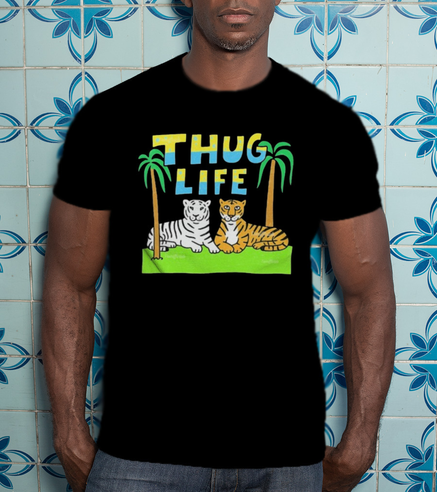 Thug Life Tigers Palm Trees Retro Style T-Shirt