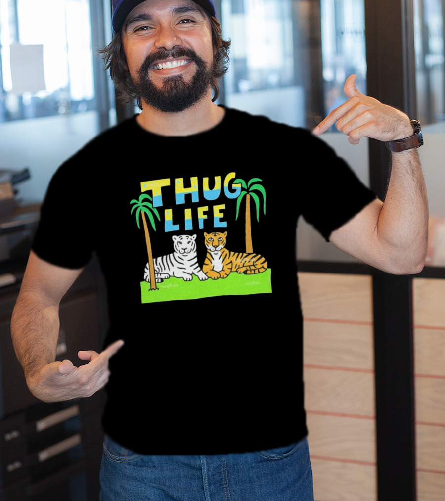 Thug Life Tigers Palm Trees Retro Style T-Shirt