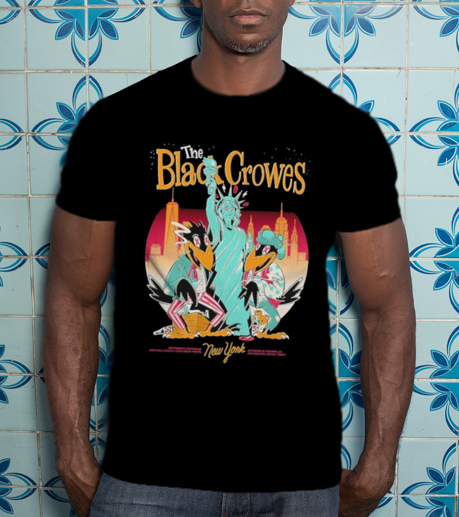 Black Crowes NYC Tour Statue Of Liberty Skyline 2023 2024 T-Shirt