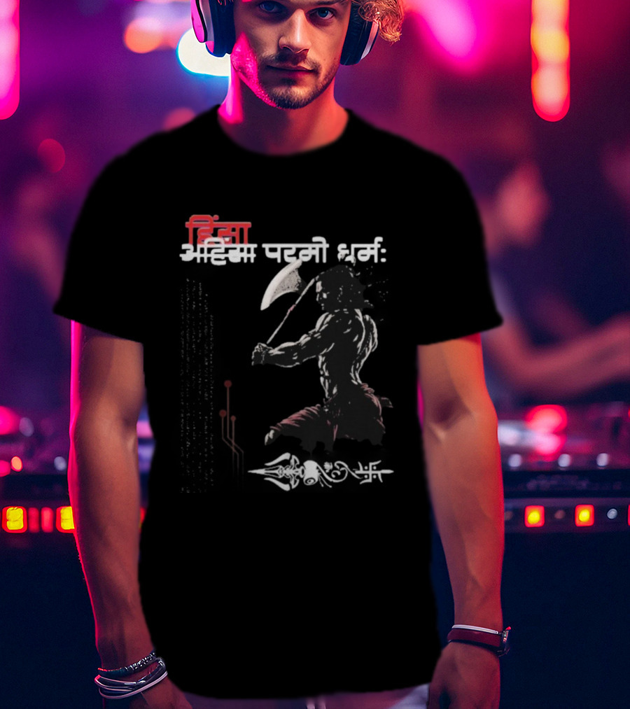 Parshuram Axe HINSA ADHIKAR PARMO DHARMA Hindi Text T-Shirt