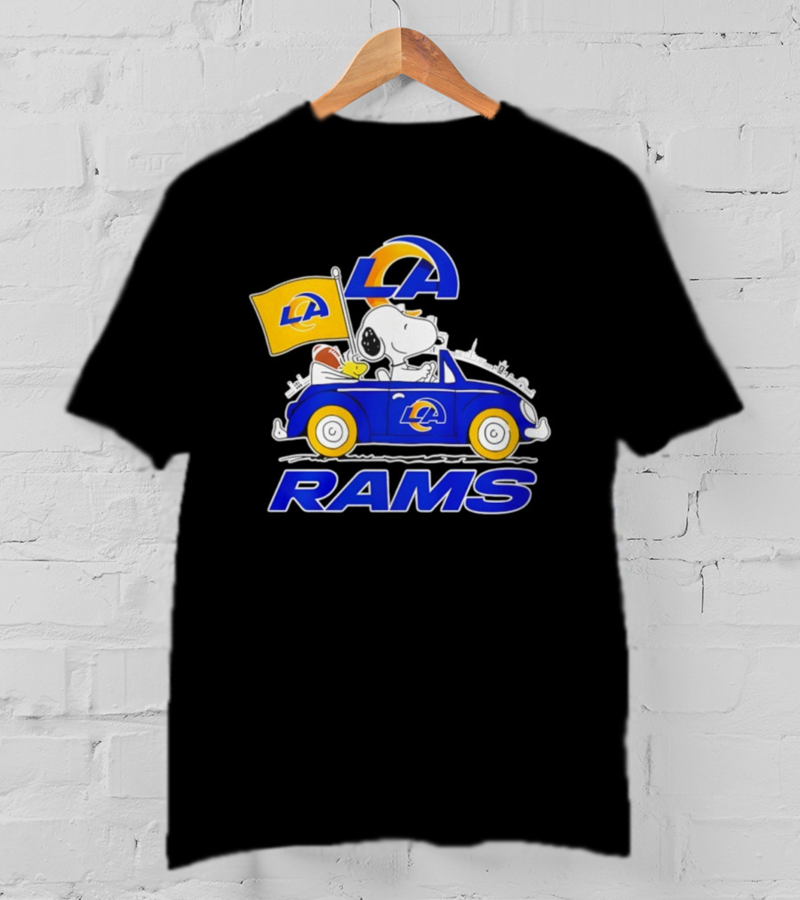 Los Angeles Rams Snoopy Woodstock Driving Car Football Fan Apparel T-Shirt