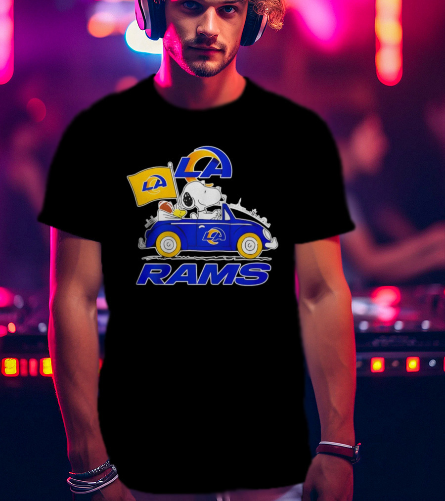Los Angeles Rams Snoopy Woodstock Driving Car Football Fan Apparel T-Shirt