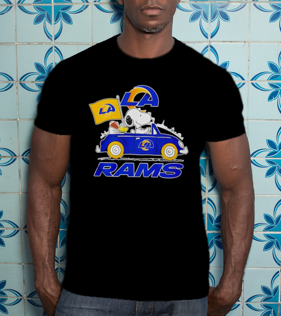 Los Angeles Rams Snoopy Woodstock Driving Car Football Fan Apparel T-Shirt