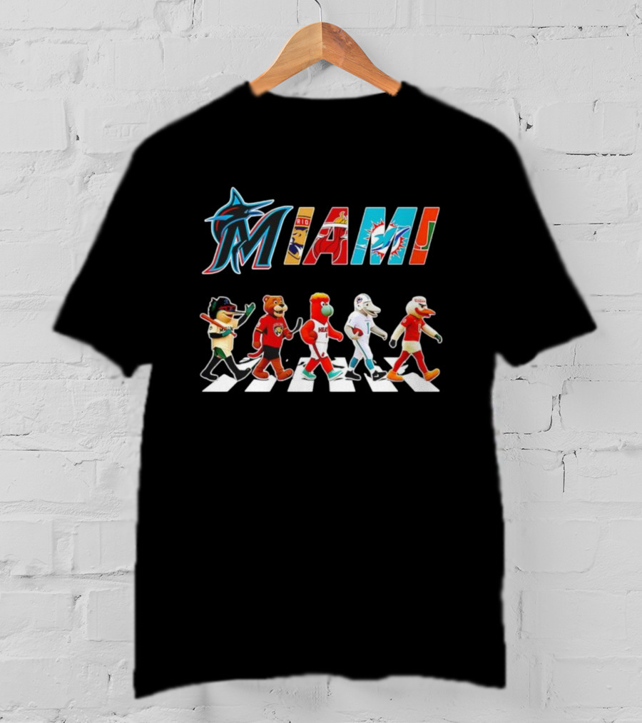MIAMI Marlins Panthers Heat Dolphins Hurricanes Mascots Abbey Road T-Shirt