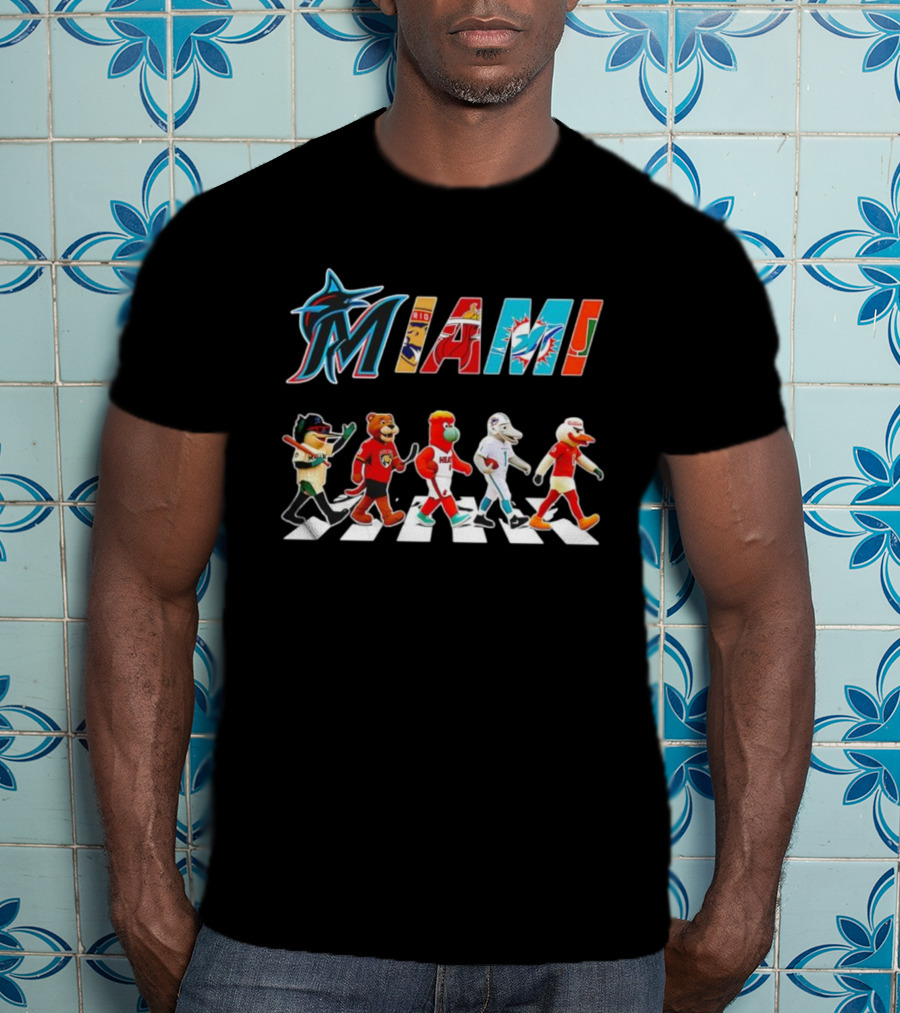 MIAMI Marlins Panthers Heat Dolphins Hurricanes Mascots Abbey Road T-Shirt