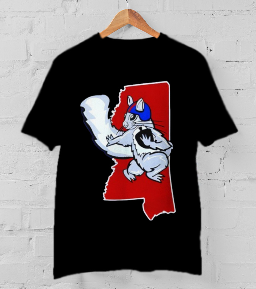 Ole Squirrel Mississippi Football Helmet State Outline T-Shirt