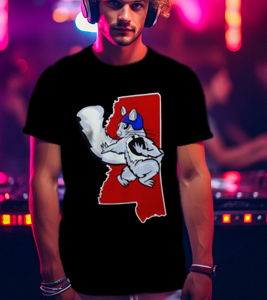 Ole Squirrel Mississippi Football Helmet State Outline T-Shirt