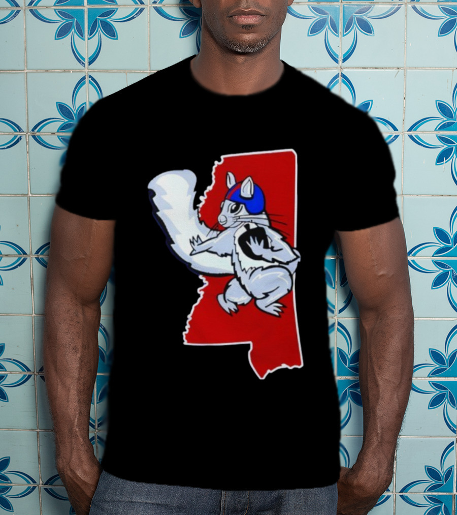 Ole Squirrel Mississippi Football Helmet State Outline T-Shirt