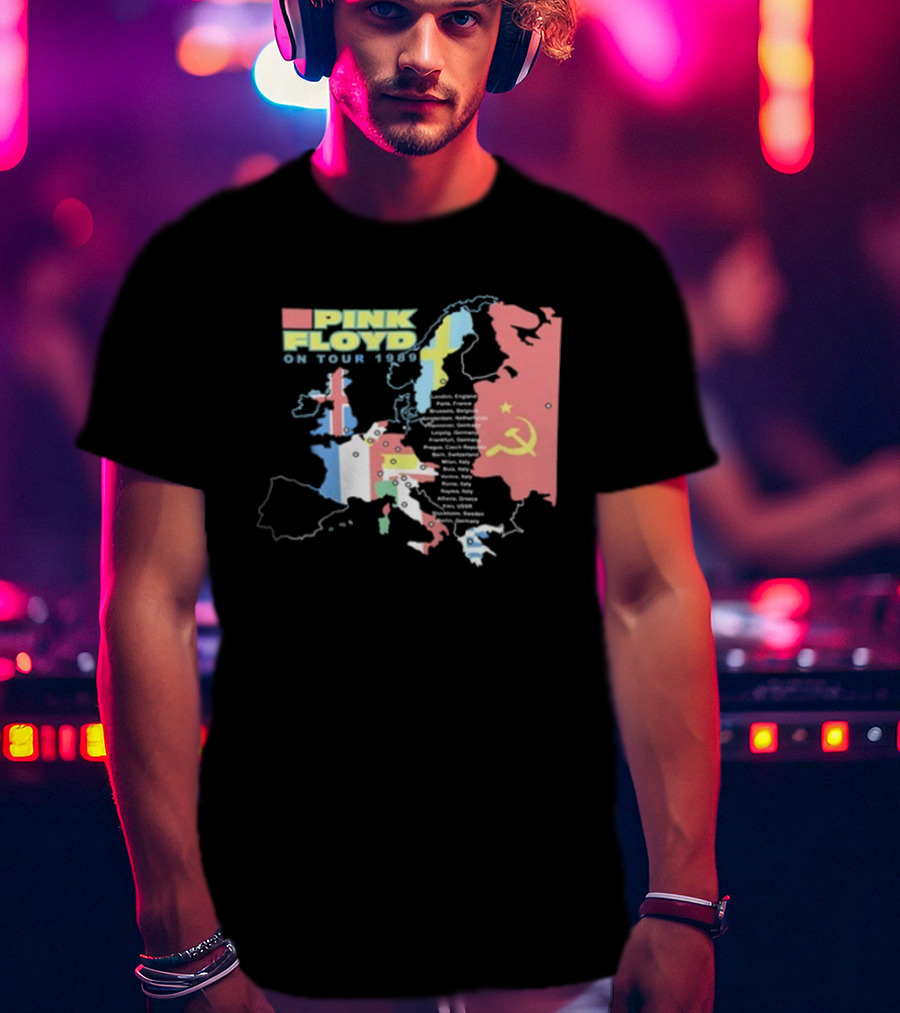 Pink Floyd On Tour 1989 Europe Soviet Union Map T-Shirt