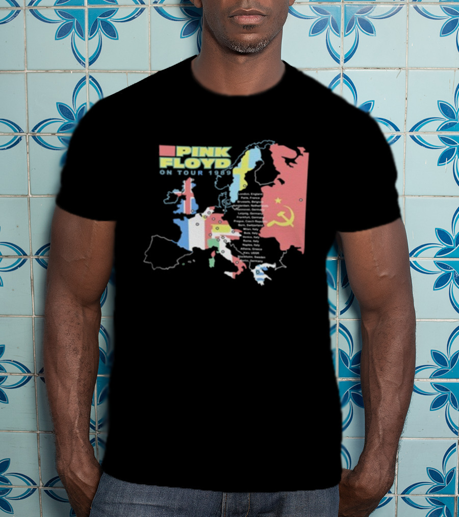 Pink Floyd On Tour 1989 Europe Soviet Union Map T-Shirt