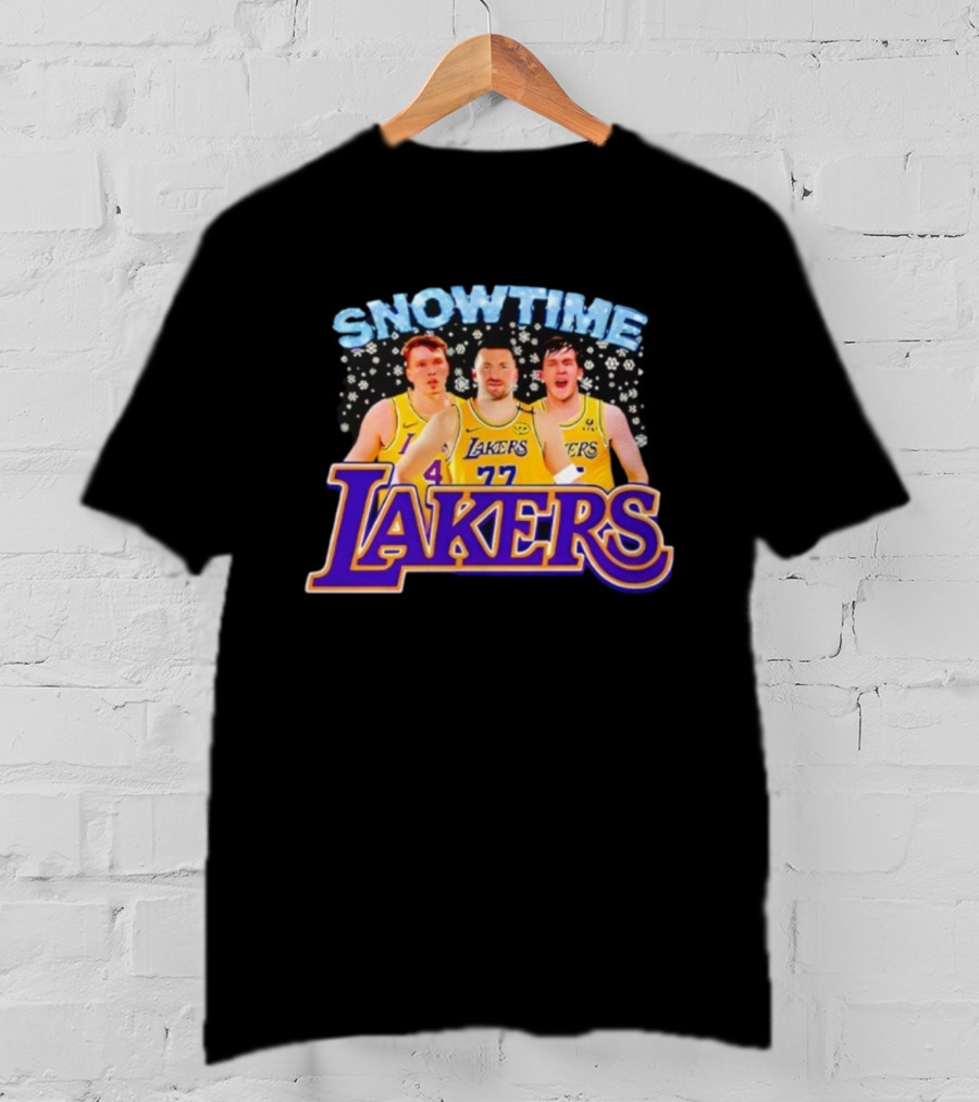 Snowtime Los Angeles Lakers Players Paw Prints Winter Theme T-Shirt