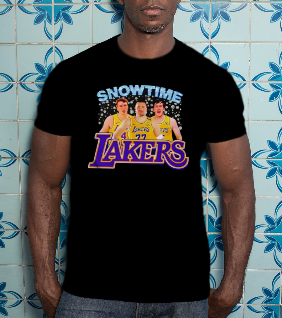 Snowtime Los Angeles Lakers Players Paw Prints Winter Theme T-Shirt
