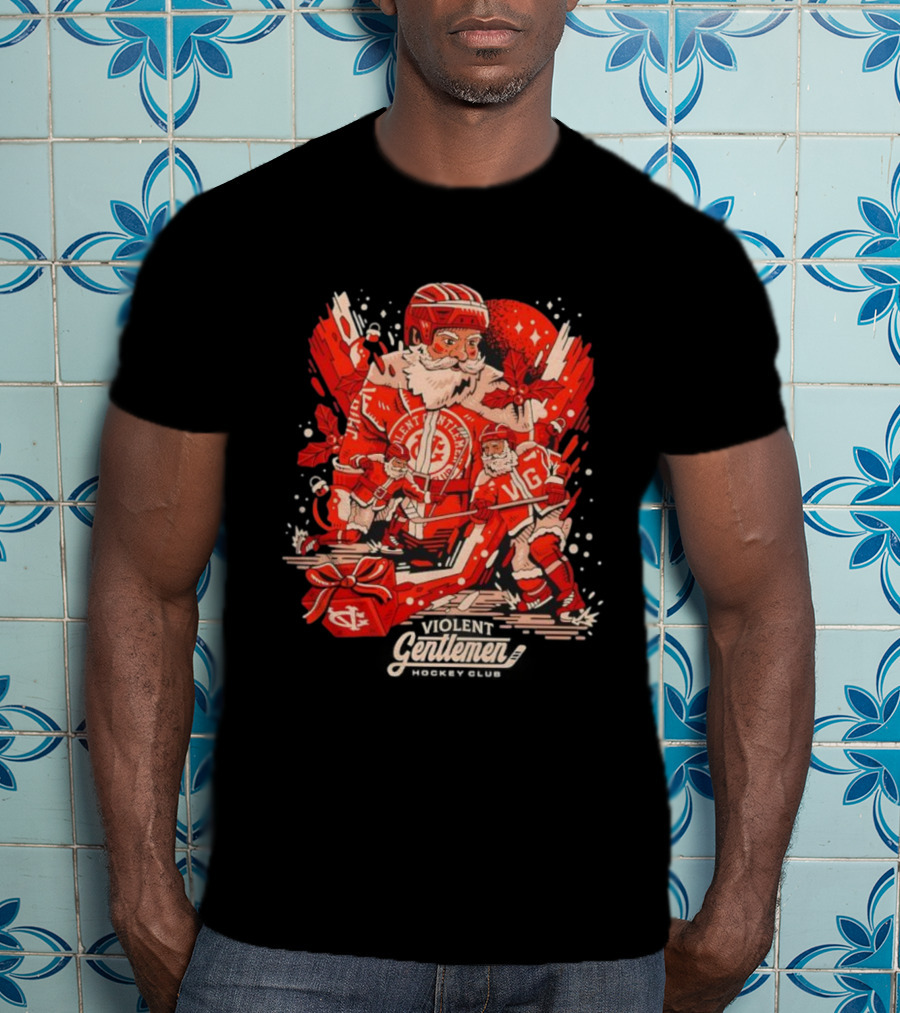 Violent Gentlemen Hockey Club Santa Claus Christmas Sports Theme T-Shirt