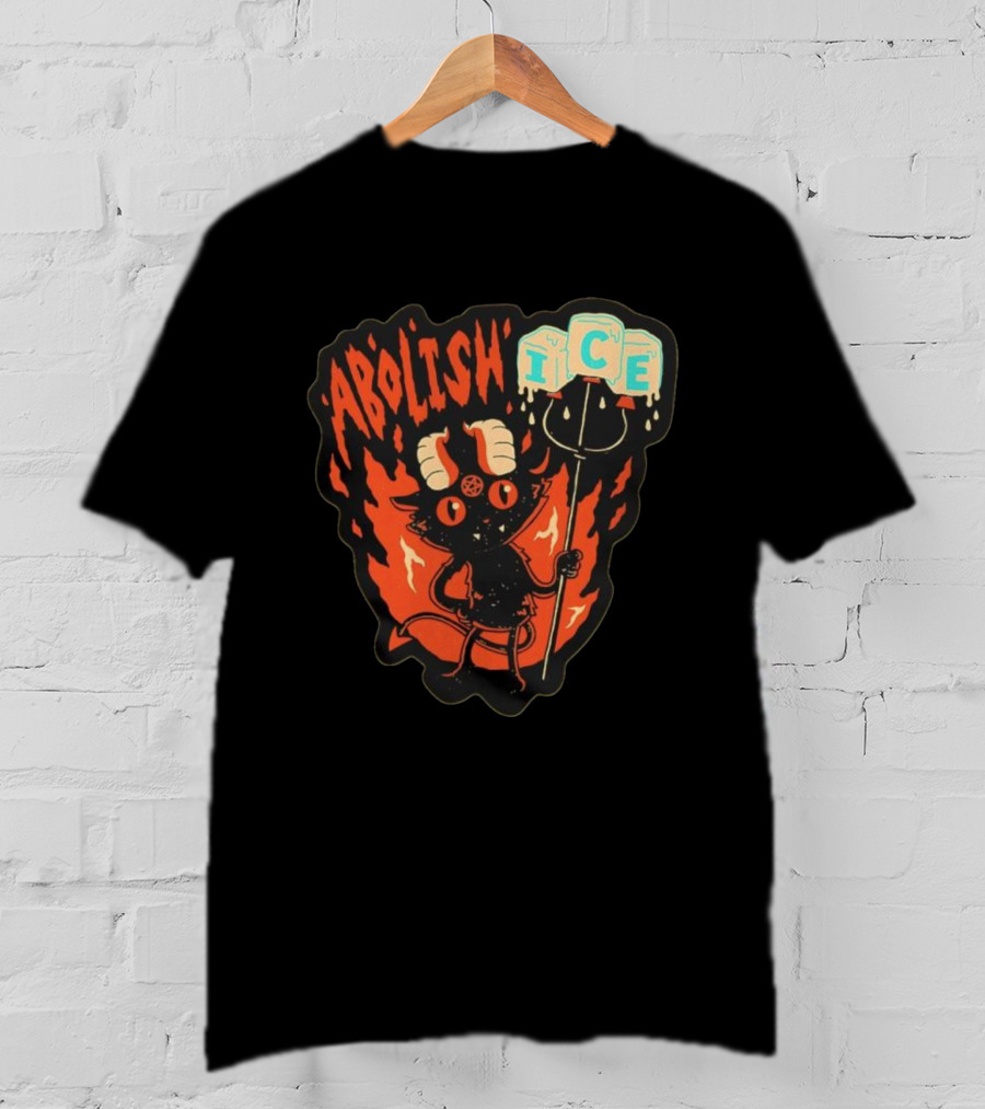 Abolish ICE Devilish Pitchfork Fire Demon Cartoon Horns T-Shirt