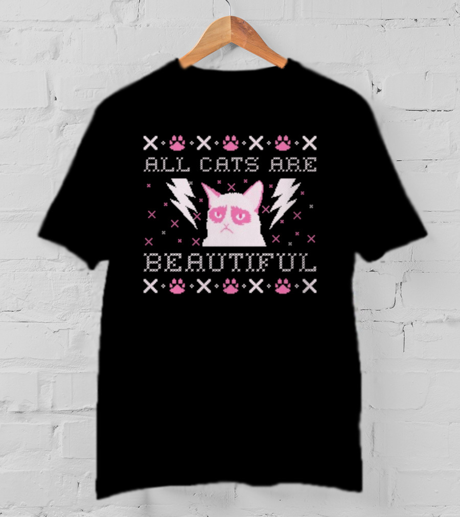 All Cats Are Beautiful ACAB Grumpy Kitty Christmas Sweater Style T-Shirt