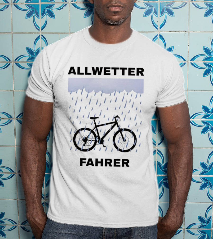 Allwetter Fahrer Bicycle In Rain Scene T-Shirt
