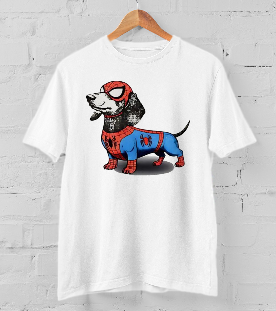 Dachshund In SpiderMan Costume Superhero Pet Character T-Shirt