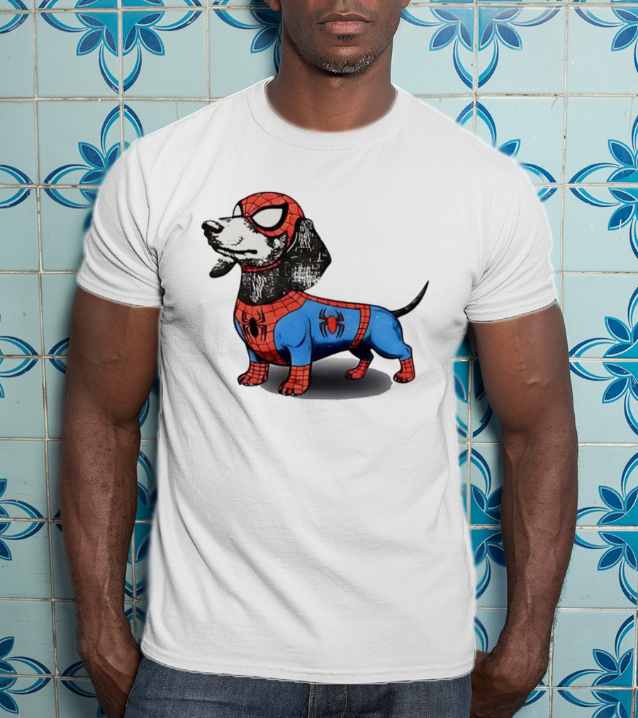 Dachshund In SpiderMan Costume Superhero Pet Character T-Shirt