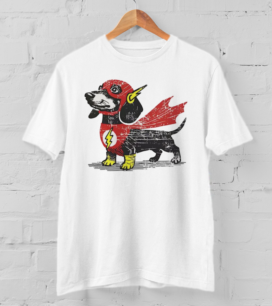 Dachshund Flash Superhero Costume Dog Cape Lightning Symbol T-Shirt